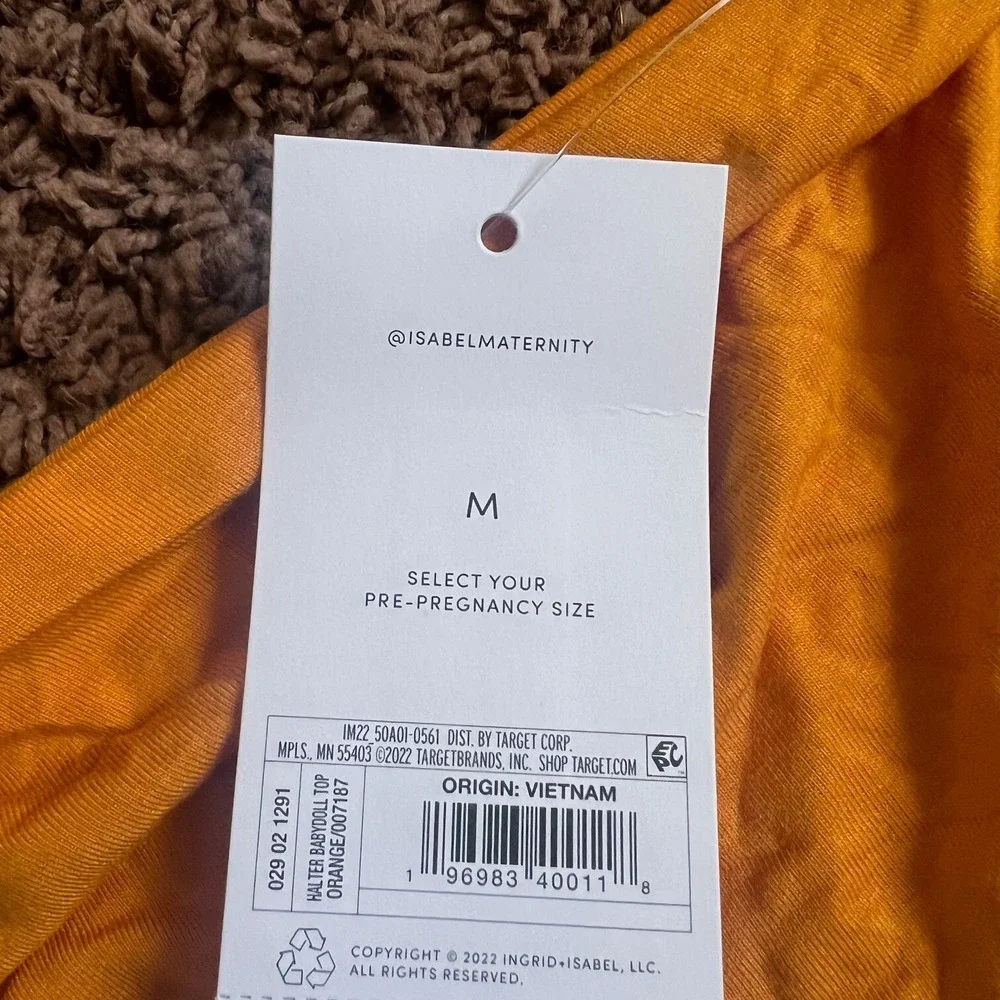 Isabel by Ingrid & Isabel Maternity Halter Babydoll Top Orange Yellow Medium NWT